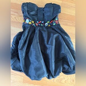 Chic Black Strapless Dress with Gem Details